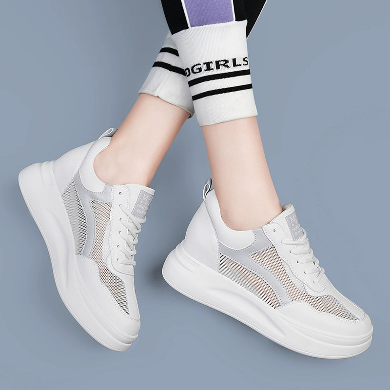 Inner heightening women's shoes summer little white shoes summer thin breathable mesh 2023 new small summer casual shoes