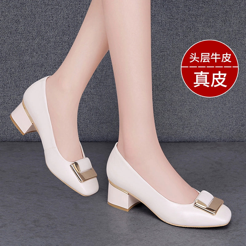 Gucci Tianlun leather mother shoes 2023 autumn new women's shoes temperament high heels commuting thick heel shallow mouth single shoes