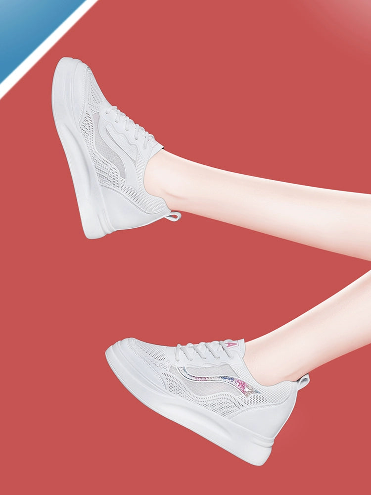 Inner heightening women's shoes summer little white shoes summer thin breathable mesh 2023 new small summer casual shoes