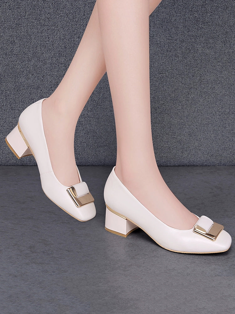 Gucci Tianlun leather mother shoes 2023 autumn new women's shoes temperament high heels commuting thick heel shallow mouth single shoes
