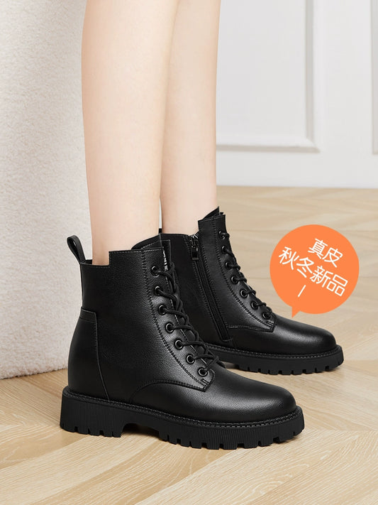 Martin boots women's 2023 new small inner height increase women's boots winter velvet boots leather short boots winter