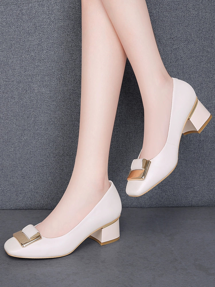 Gucci Tianlun leather mother shoes 2023 autumn new women's shoes temperament high heels commuting thick heel shallow mouth single shoes