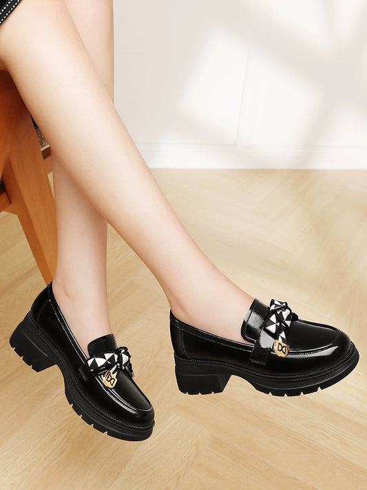 Small leather shoes women's British style autumn 2023 new versatile thick heel soft leather single shoes spring and autumn one-pedal loafers