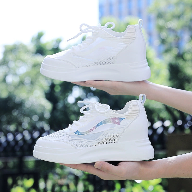 Inner heightening women's shoes summer little white shoes summer thin breathable mesh 2023 new small summer casual shoes
