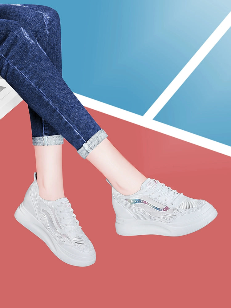 Inner heightening women's shoes summer little white shoes summer thin breathable mesh 2023 new small summer casual shoes