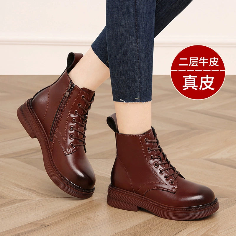 Martin boots women's 2023 new small inner height increase women's boots winter velvet boots leather short boots winter