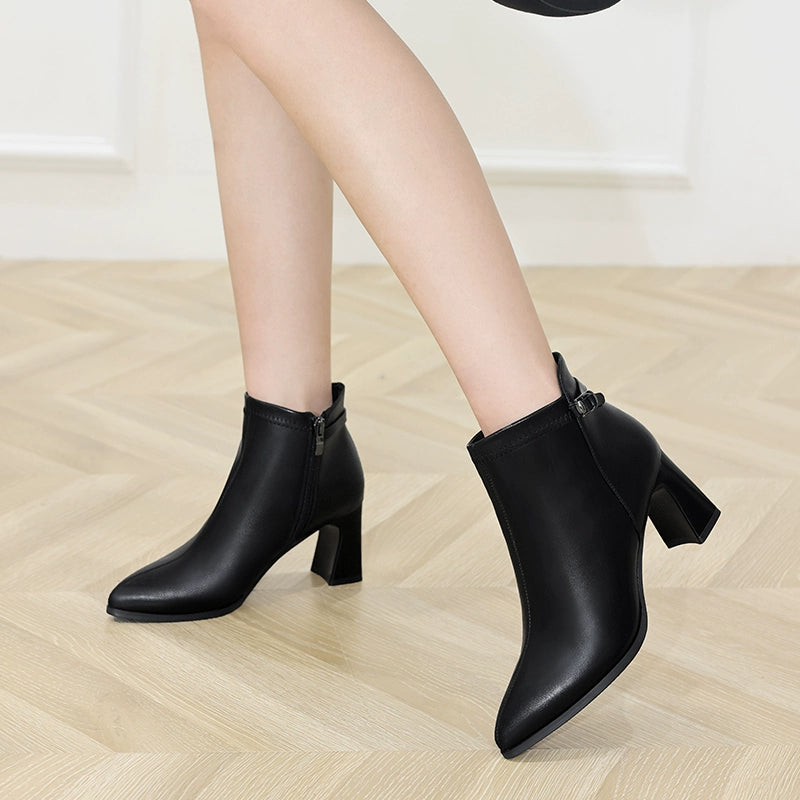 French short boots and ankle boots fashion foreign style single boots 2023 autumn and winter new beige pointed thick heel high heels