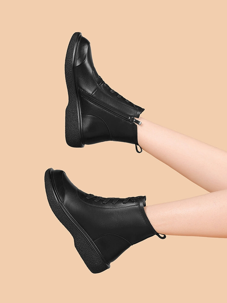 Martin boots mother flat short boots autumn and winter 2023 new soft leather comfortable black women's leather shoes women's