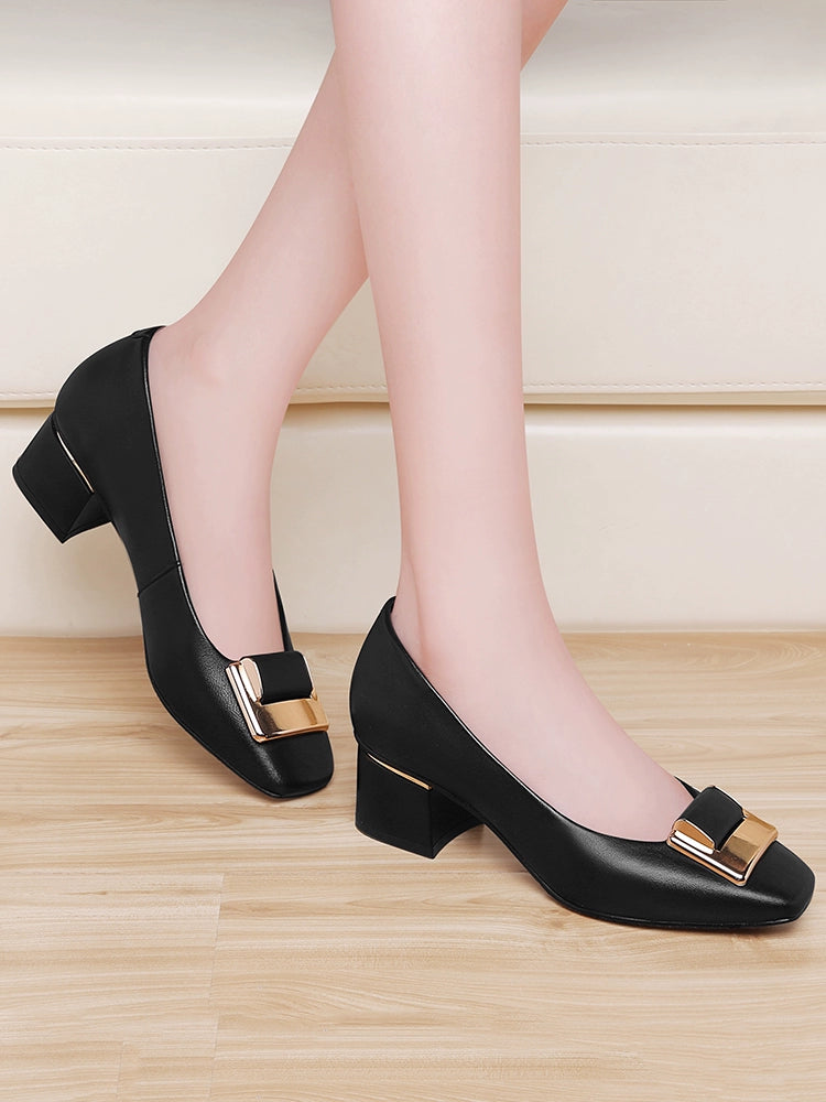 Gucci Tianlun leather mother shoes 2023 autumn new women's shoes temperament high heels commuting thick heel shallow mouth single shoes