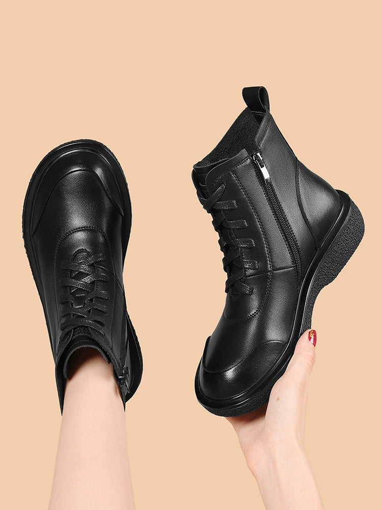Martin boots mother flat short boots autumn and winter 2023 new soft leather comfortable black women's leather shoes women's
