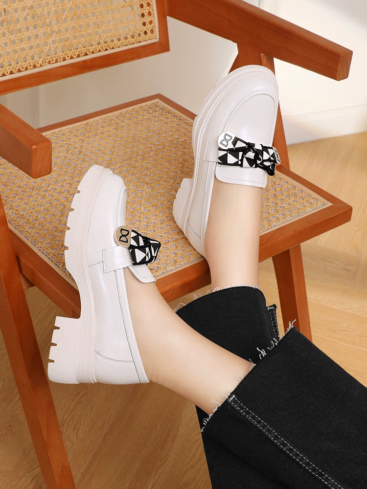 Small leather shoes women's British style autumn 2023 new versatile thick heel soft leather single shoes spring and autumn one-pedal loafers