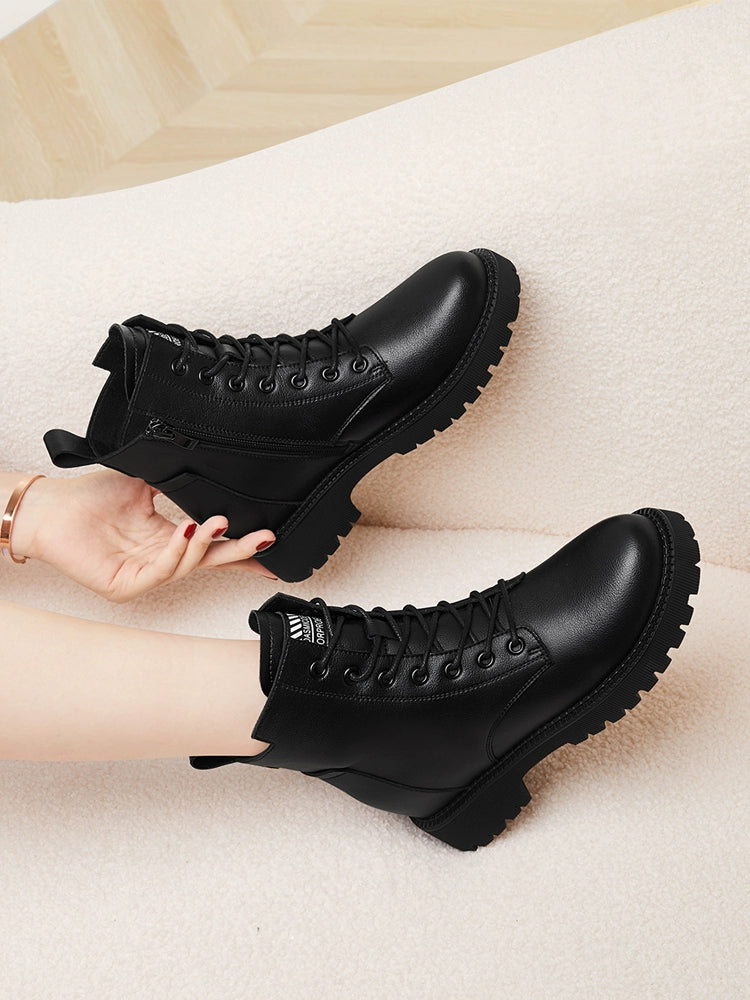 Martin boots women's 2023 new small inner height increase women's boots winter velvet boots leather short boots winter