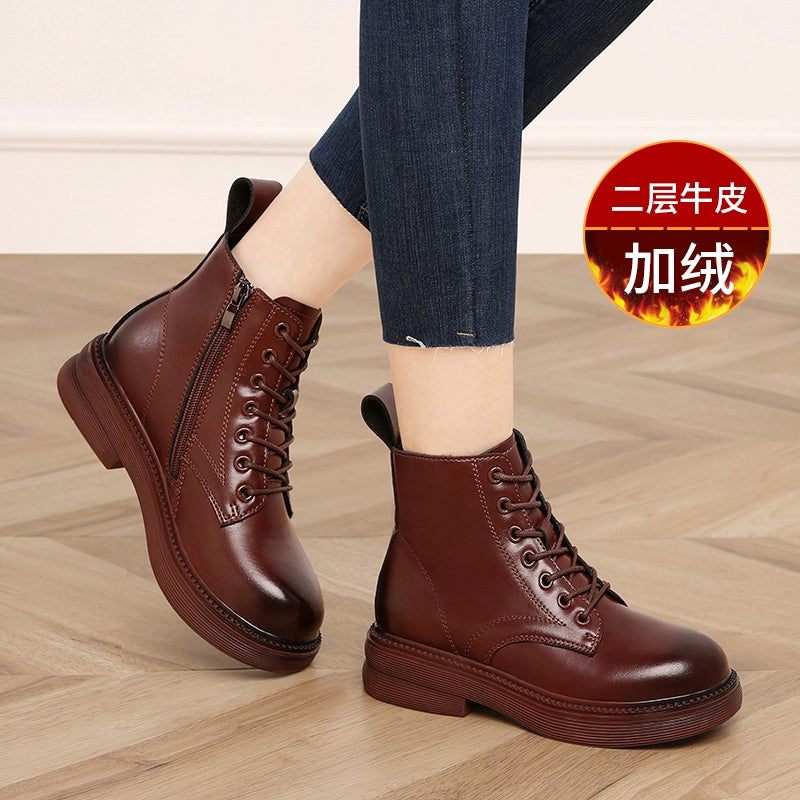 Martin boots women's 2023 new small inner height increase women's boots winter velvet boots leather short boots winter